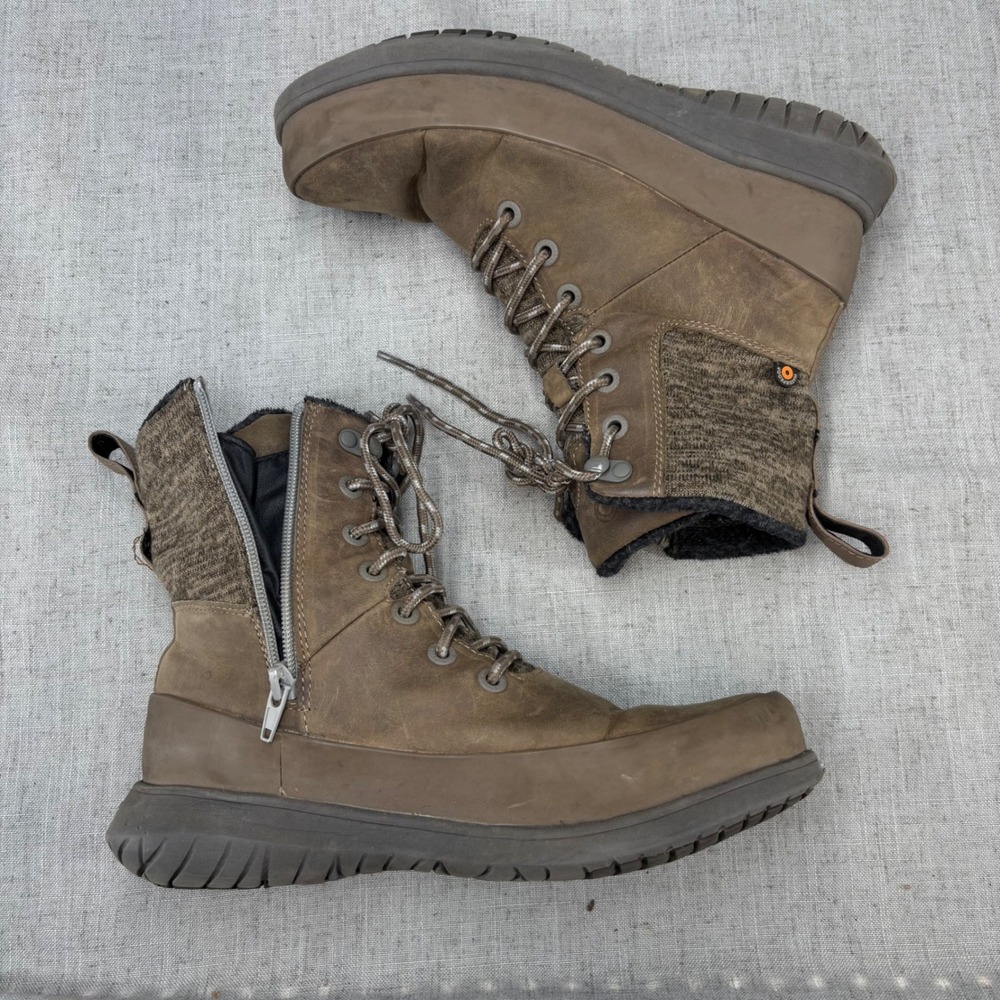 Bogs Freedom Lace Brown Leather Waterproof Lined Winter Boots Zip Up Women's 7 - Picture 11 of 11